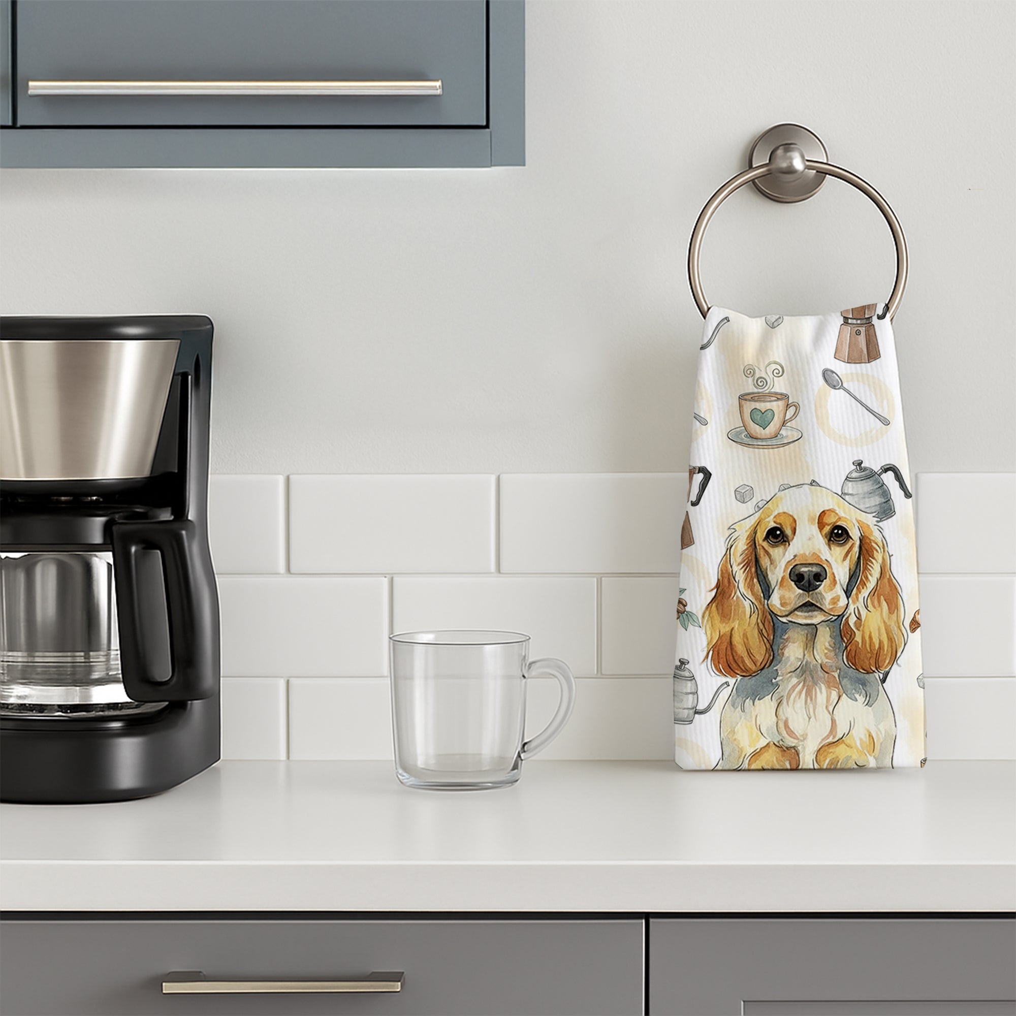 Lemon Roan English Cocker Spaniel Coffee Bar Kitchen Towel Velour Plush Front and Cotton Loop Back Machine Washable