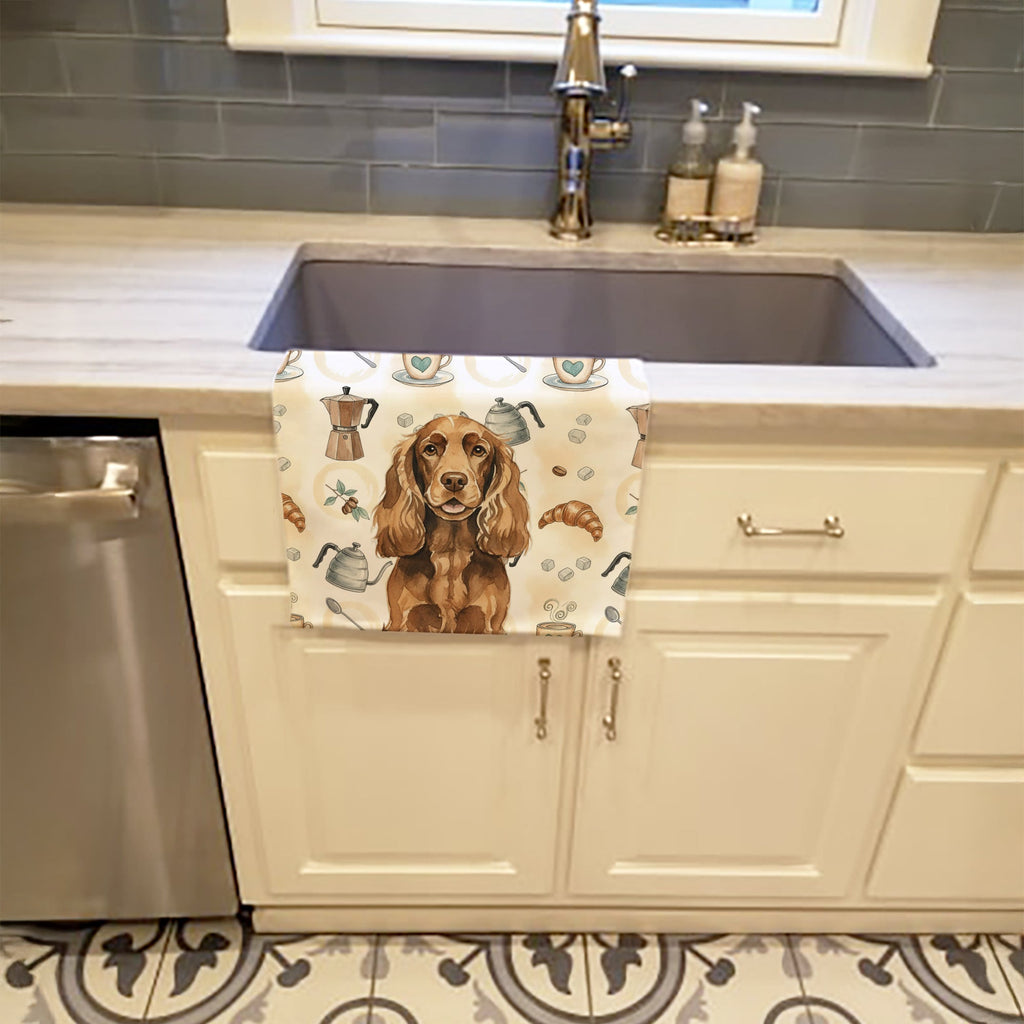 Liver English Cocker Spaniel Coffee Bar Kitchen Towel Velour Plush Front and Cotton Loop Back Machine Washable