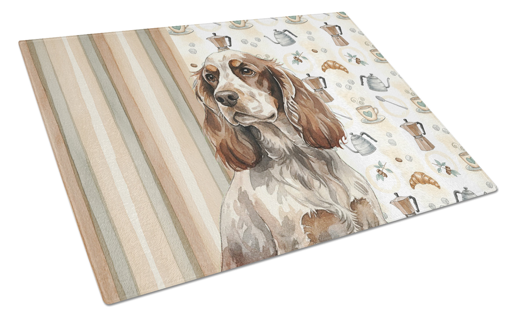 Liver Roan English Cocker Spaniel Coffee Bar Cutting Board Tempered Glass Kitchen Cutting Surface, Heat Resistant Chopping, Non-Slip Feet, Food Prep & Serving