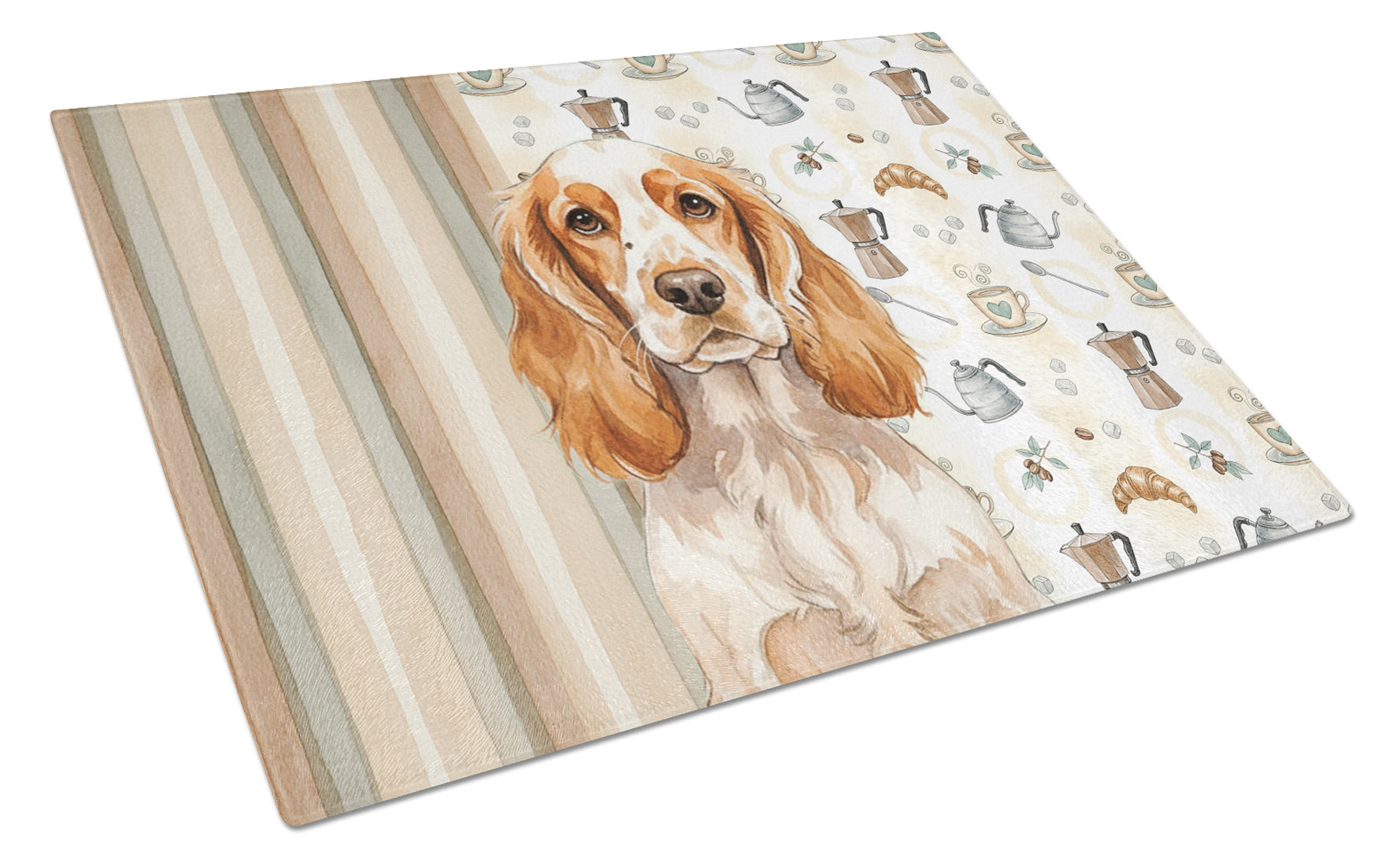 Orange Roan English Cocker Spaniel Coffee Bar Cutting Board Tempered Glass Kitchen Cutting Surface, Heat Resistant Chopping, Non-Slip Feet, Food Prep & Serving