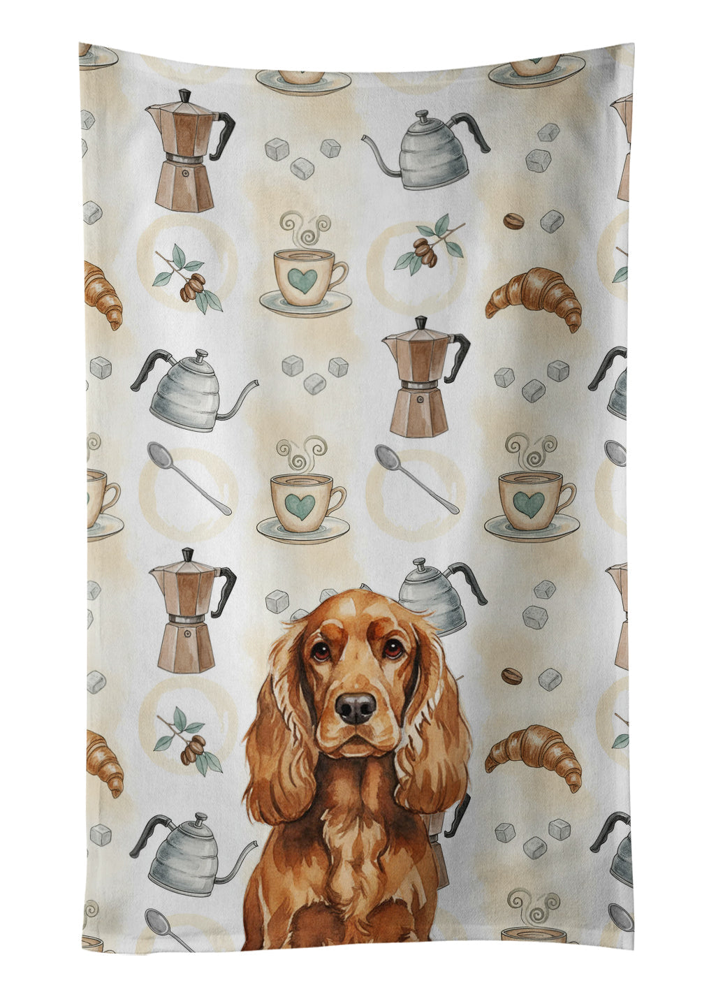 Red English Cocker Spaniel Coffee Bar Kitchen Towel Velour Plush Front and Cotton Loop Back Machine Washable