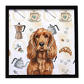 Red English Cocker Spaniel Coffee Bar Framed Metal Print Bathroom, Kitchen, Office, Home Decor Wall Art Ready to Hang, Square, 8X8
