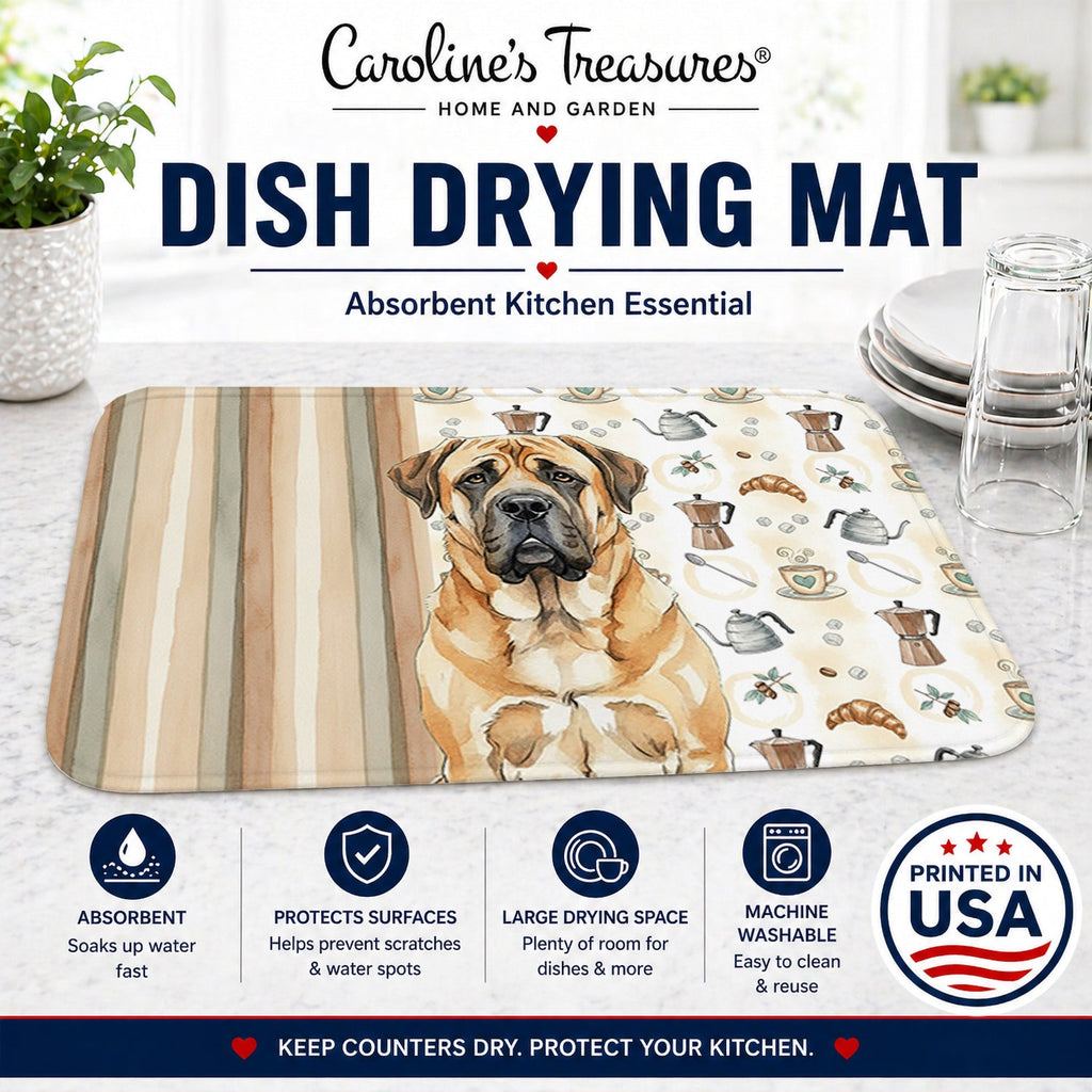 Apricot English Mastiff Coffee Bar Dish Drying Mat Absorbent Dish Drying Mat Pad for Kitchen Counter Dish Drainer Mat for Countertop, 14 x 21", Multicolor