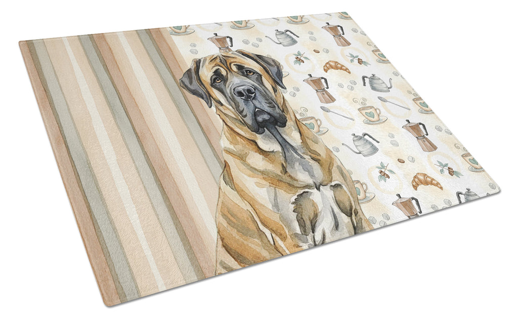 Brindle English Mastiff Coffee Bar Cutting Board Tempered Glass Kitchen Cutting Surface, Heat Resistant Chopping, Non-Slip Feet, Food Prep & Serving
