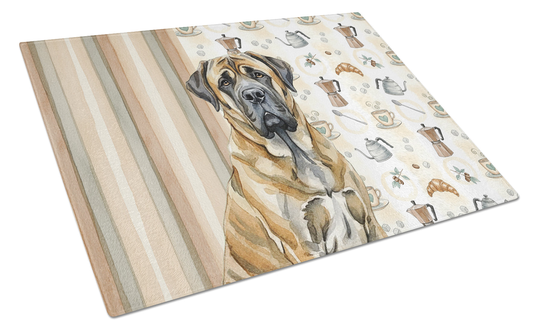 Brindle English Mastiff Coffee Bar Cutting Board Tempered Glass Kitchen Cutting Surface, Heat Resistant Chopping, Non-Slip Feet, Food Prep & Serving