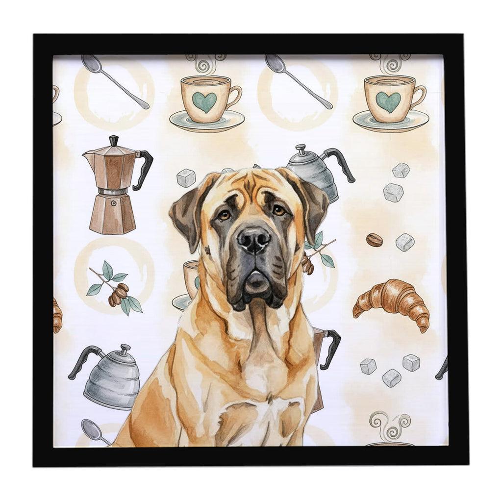 Fawn English Mastiff Coffee Bar Framed Metal Print Bathroom, Kitchen, Office, Home Decor Wall Art Ready to Hang, Square, 8X8