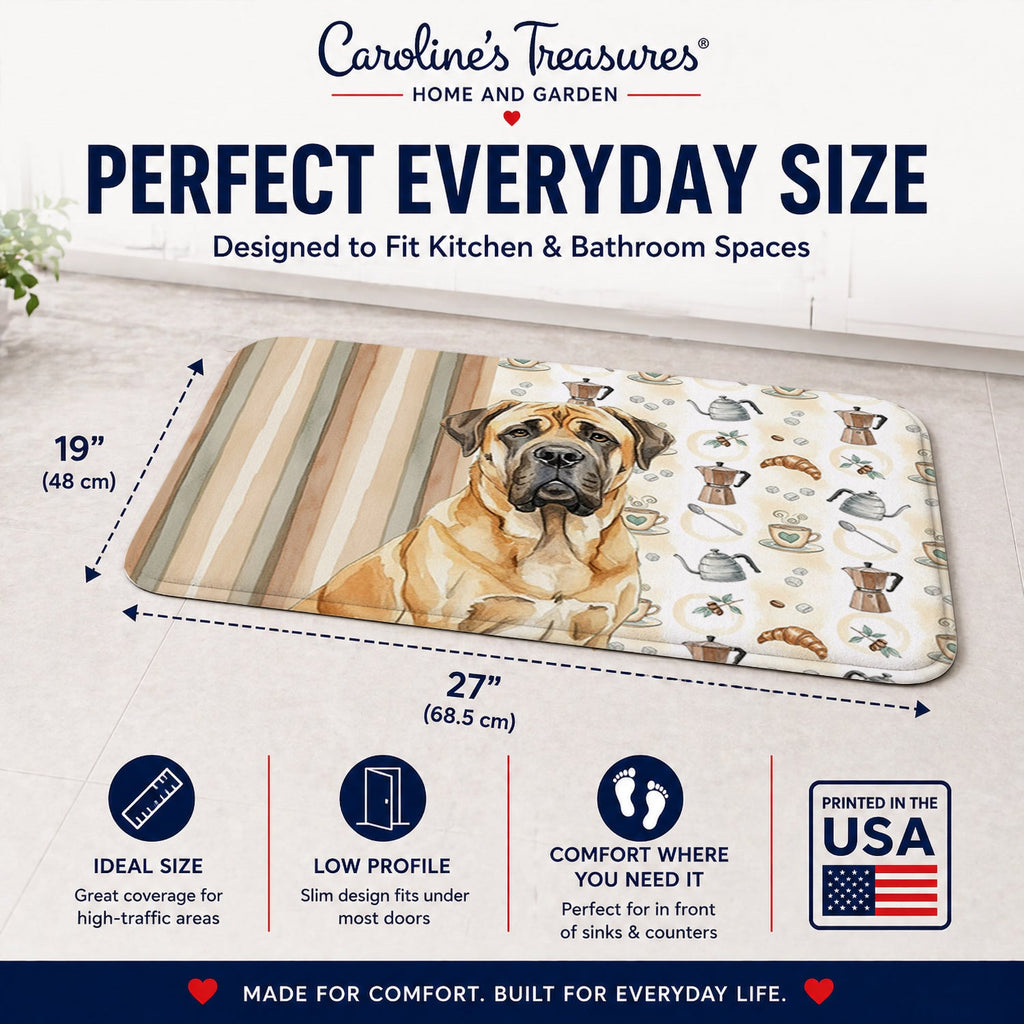 Fawn English Mastiff Coffee Bar Memory Foam Kitchen Mat Machine Washable Anti-Fatigue Cushion Comfort Bath or Kitchen Rug