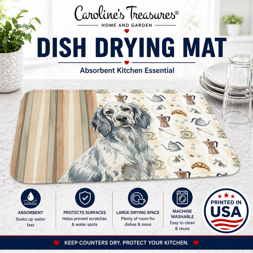 Blue Belton English Setter Coffee Bar Dish Drying Mat Absorbent Dish Drying Mat Pad for Kitchen Counter Dish Drainer Mat for Countertop, 14 x 21", Multicolor