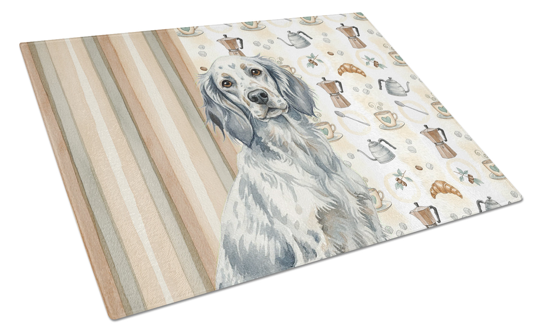 Blue Belton English Setter Coffee Bar Cutting Board Tempered Glass Kitchen Cutting Surface, Heat Resistant Chopping, Non-Slip Feet, Food Prep & Serving