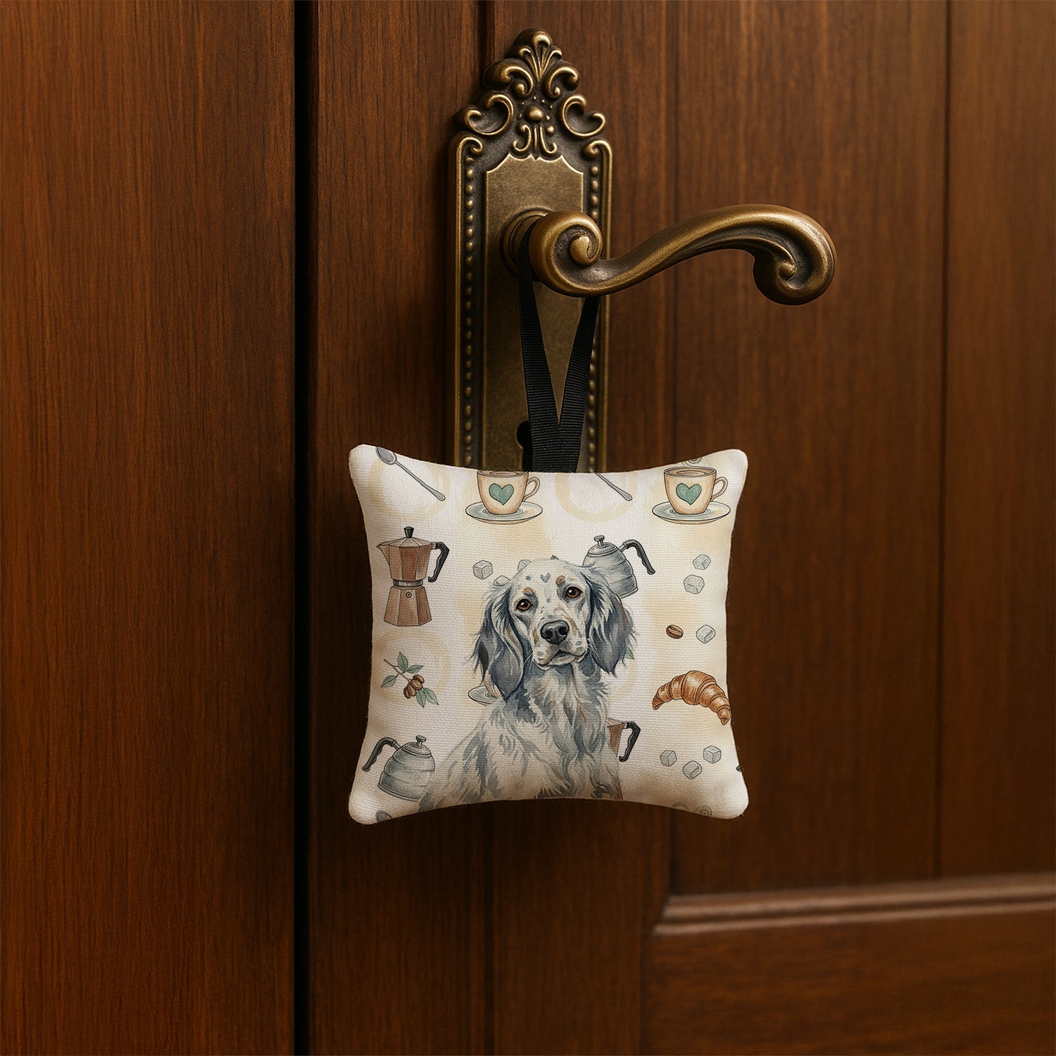 Blue Belton English Setter Coffee Bar Hanging Square Fabric Ornament 3.5 � 3.5 Decorative Door-Knob & Tree Hanger, Soft Fabric