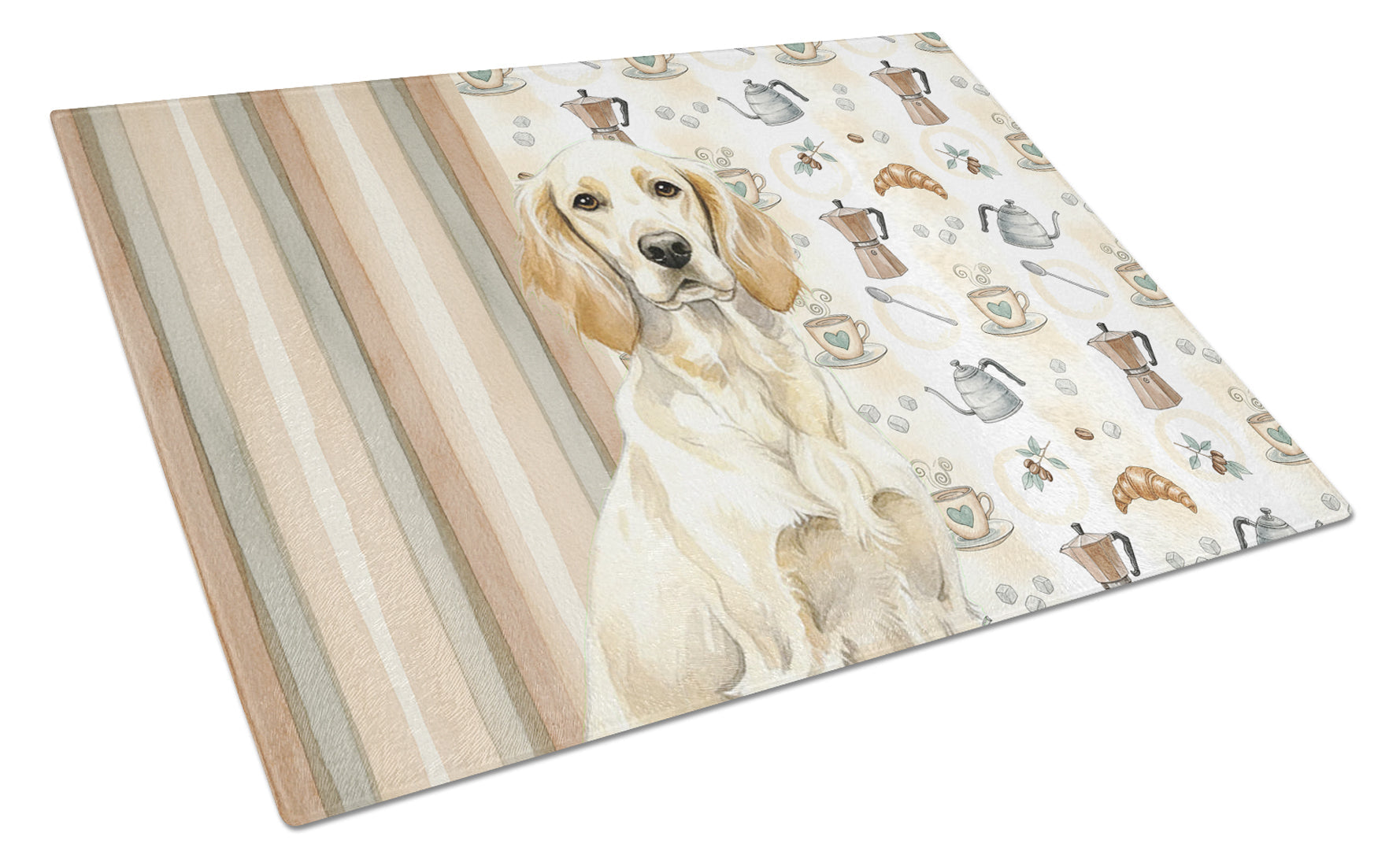 Lemon Belton English Setter Coffee Bar Cutting Board Tempered Glass Kitchen Cutting Surface, Heat Resistant Chopping, Non-Slip Feet, Food Prep & Serving
