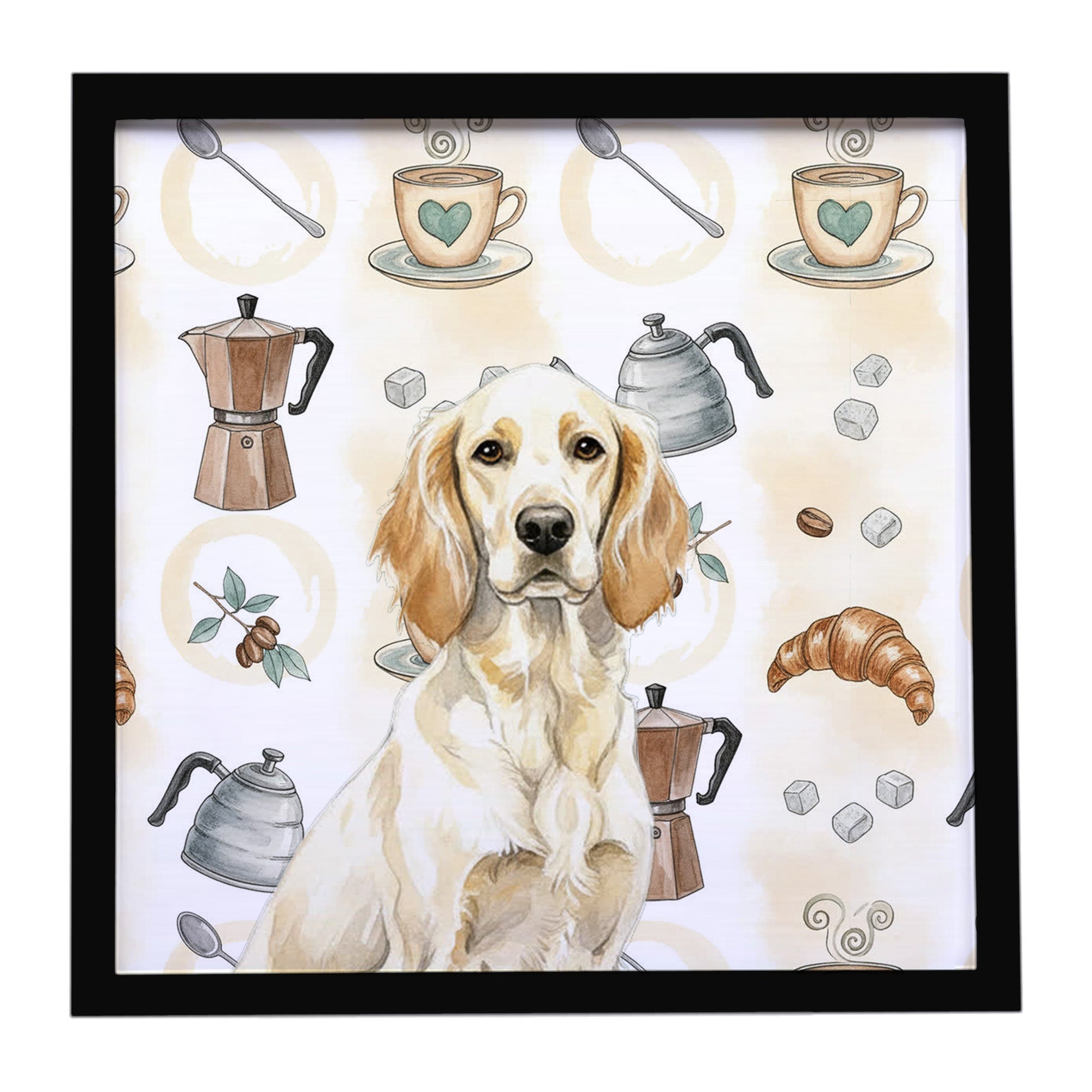 Lemon Belton English Setter Coffee Bar Framed Metal Print Bathroom, Kitchen, Office, Home Decor Wall Art Ready to Hang, Square, 8X8