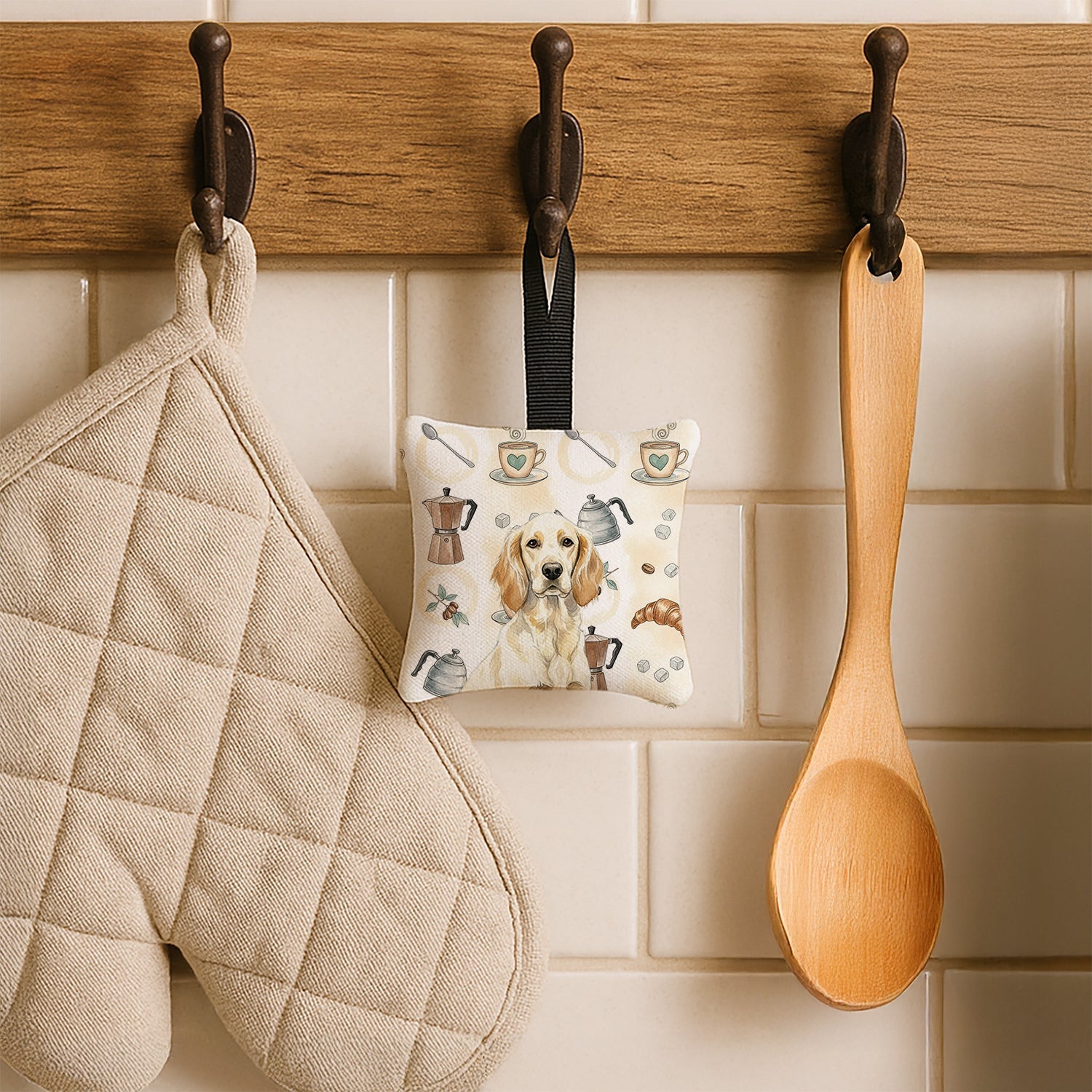 Lemon Belton English Setter Coffee Bar Hanging Square Fabric Ornament 3.5 � 3.5 Decorative Door-Knob & Tree Hanger, Soft Fabric