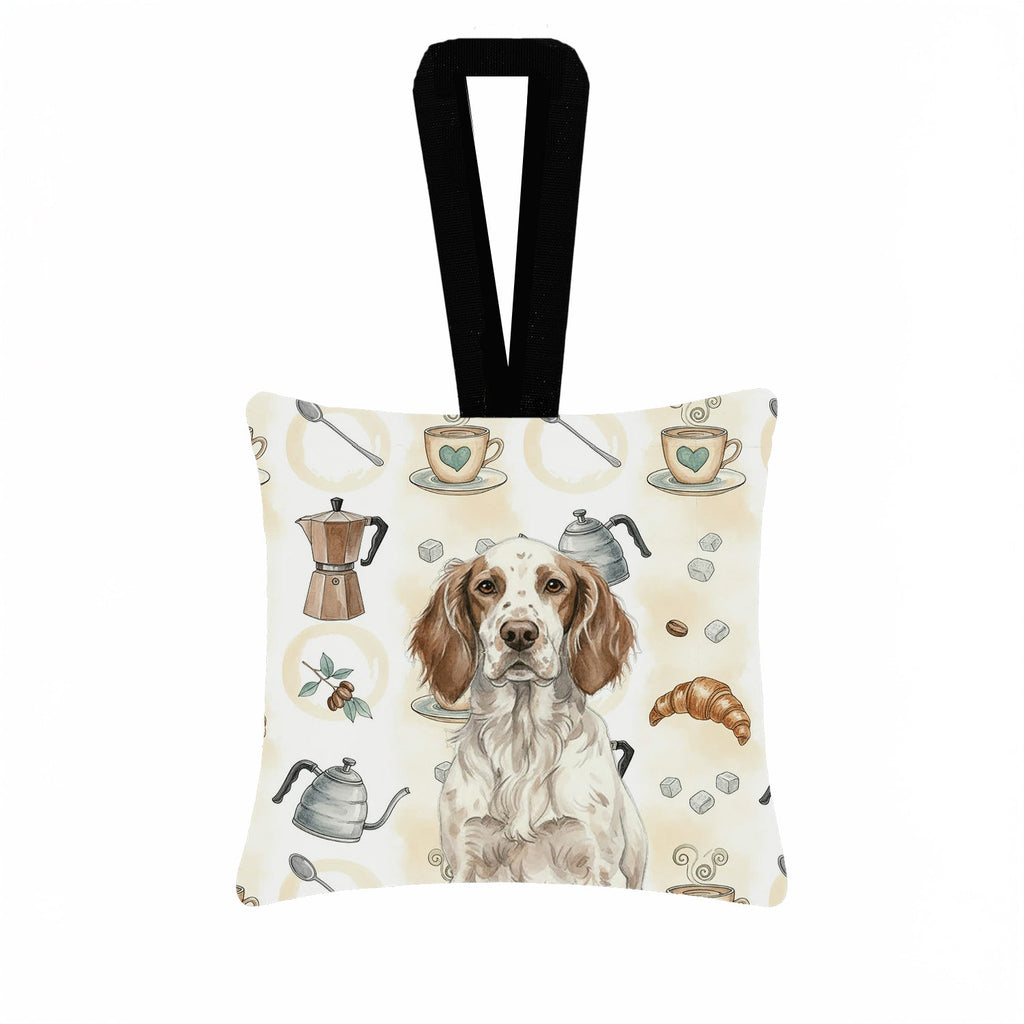 Liver Belton English Setter Coffee Bar Hanging Square Fabric Ornament 3.5 � 3.5 Decorative Door-Knob & Tree Hanger, Soft Fabric