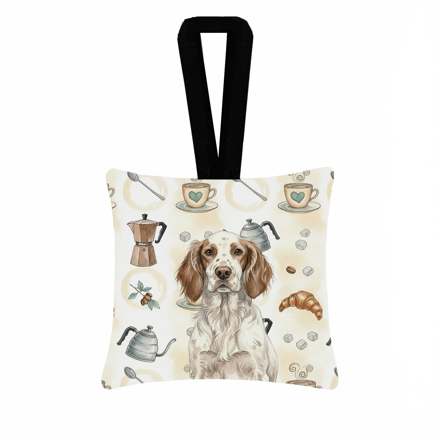 Liver Belton English Setter Coffee Bar Hanging Square Fabric Ornament 3.5 � 3.5 Decorative Door-Knob & Tree Hanger, Soft Fabric