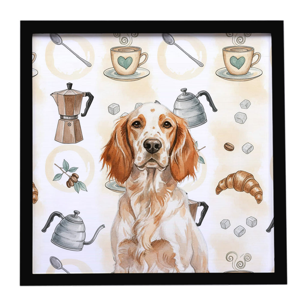 Orange Belton English Setter Coffee Bar Framed Metal Print Bathroom, Kitchen, Office, Home Decor Wall Art Ready to Hang, Square, 8X8