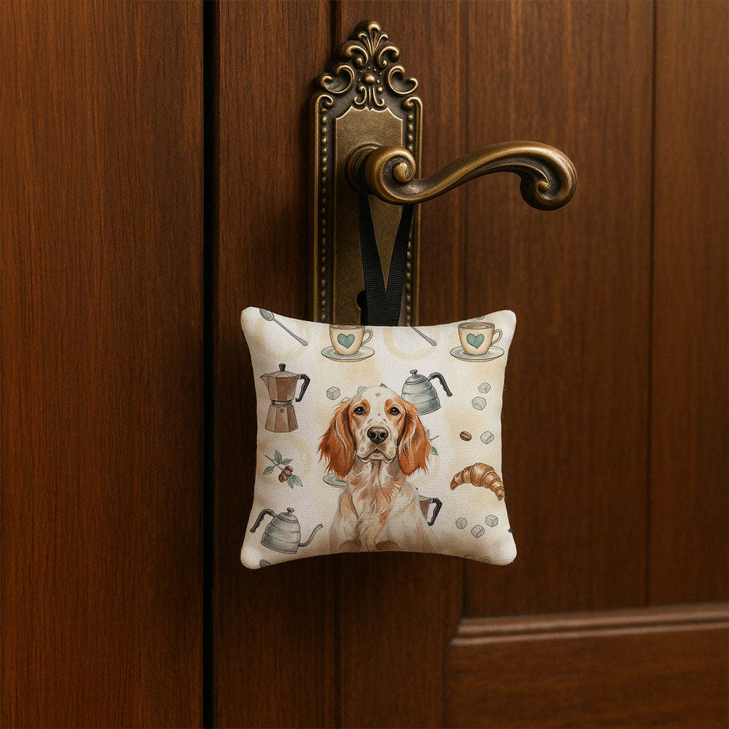 Orange Belton English Setter Coffee Bar Hanging Square Fabric Ornament 3.5 � 3.5 Decorative Door-Knob & Tree Hanger, Soft Fabric