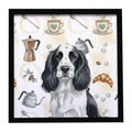 Black and White English Springer Spaniel Coffee Bar Framed Metal Print Bathroom, Kitchen, Office, Home Decor Wall Art Ready to Hang, Square, 8X8