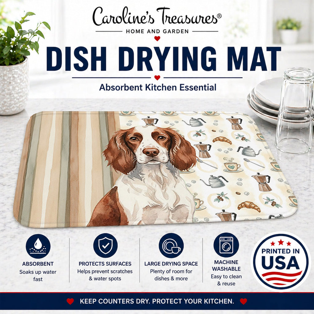Liver and White English Springer Spaniel Coffee Bar Dish Drying Mat Absorbent Dish Drying Mat Pad for Kitchen Counter Dish Drainer Mat for Countertop, 14 x 21", Multicolor