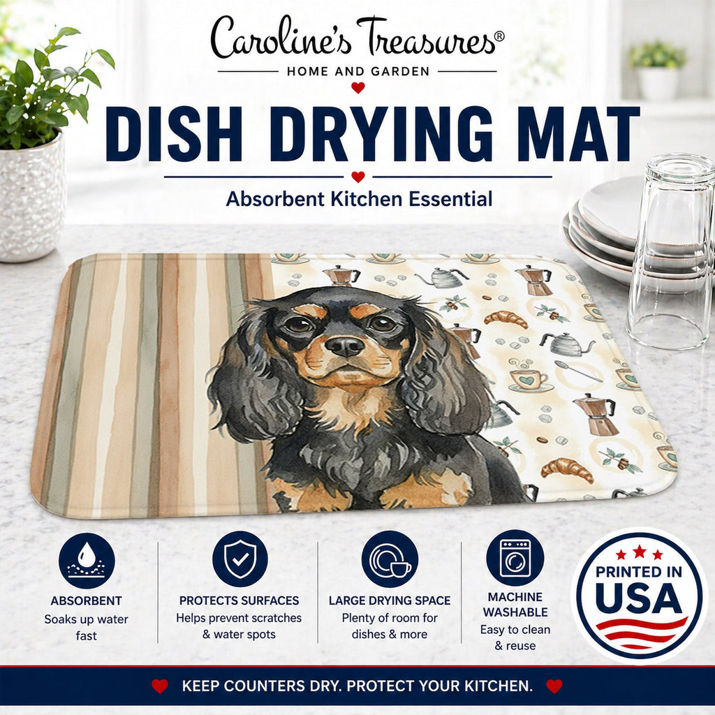 Black and Tan English Toy Spaniel Coffee Bar Dish Drying Mat Absorbent Dish Drying Mat Pad for Kitchen Counter Dish Drainer Mat for Countertop, 14 x 21", Multicolor