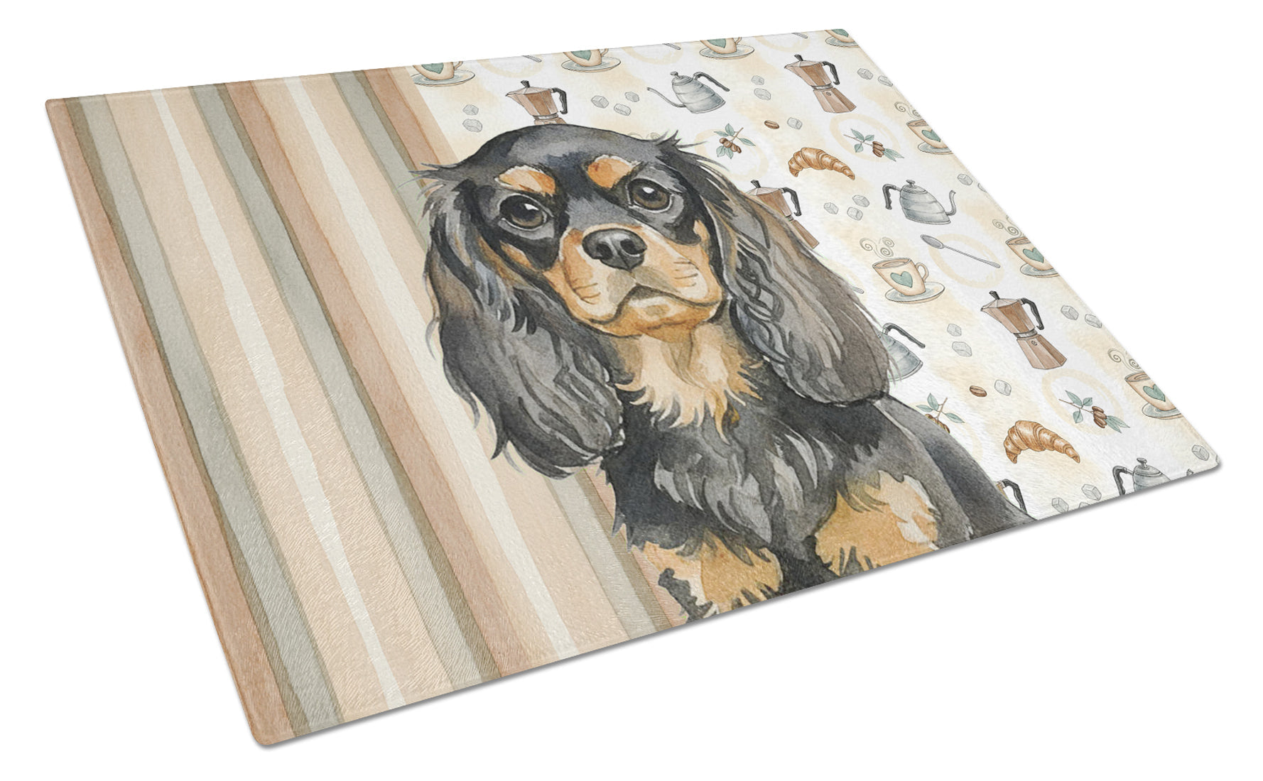 Black and Tan English Toy Spaniel Coffee Bar Cutting Board Tempered Glass Kitchen Cutting Surface, Heat Resistant Chopping, Non-Slip Feet, Food Prep & Serving