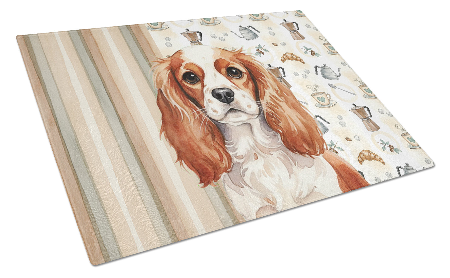 Blenheim English Toy Spaniel Coffee Bar Cutting Board Tempered Glass Kitchen Cutting Surface, Heat Resistant Chopping, Non-Slip Feet, Food Prep & Serving