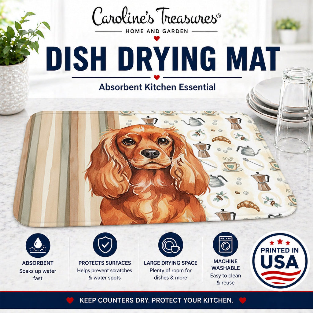 Ruby English Toy Spaniel Coffee Bar Dish Drying Mat Absorbent Dish Drying Mat Pad for Kitchen Counter Dish Drainer Mat for Countertop, 14 x 21", Multicolor