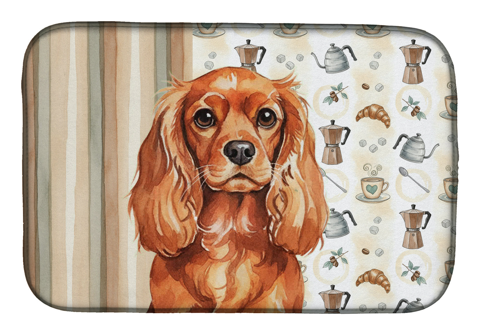 Ruby English Toy Spaniel Coffee Bar Dish Drying Mat Absorbent Dish Drying Mat Pad for Kitchen Counter Dish Drainer Mat for Countertop, 14 x 21", Multicolor