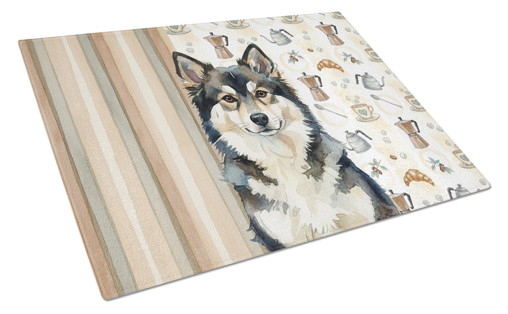 Finnish Lapphund Coffee Bar Cutting Board Tempered Glass Kitchen Cutting Surface, Heat Resistant Chopping, Non-Slip Feet, Food Prep & Serving