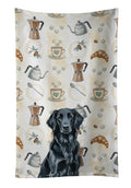 Black Flat-Coated Retriever Coffee Bar Kitchen Towel Velour Plush Front and Cotton Loop Back Machine Washable