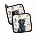Black Flat-Coated Retriever Coffee Bar Pot Holder Set of 2 Heat Resistant Quilted Hot Pads 7.5 x 7.5 Inch, Insulated Kitchen Trivets for Cooking & Baking
