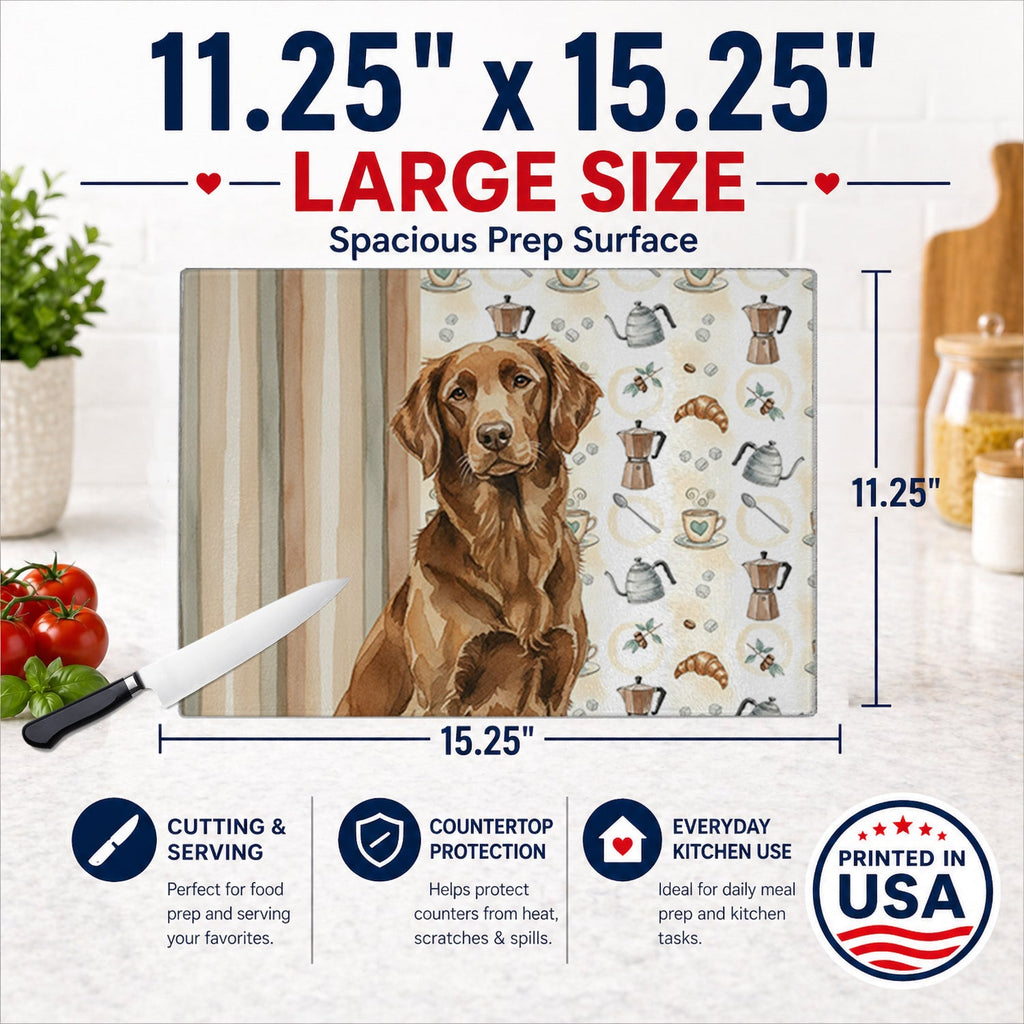 Liver Flat-Coated Retriever Coffee Bar Cutting Board Tempered Glass Kitchen Cutting Surface, Heat Resistant Chopping, Non-Slip Feet, Food Prep & Serving