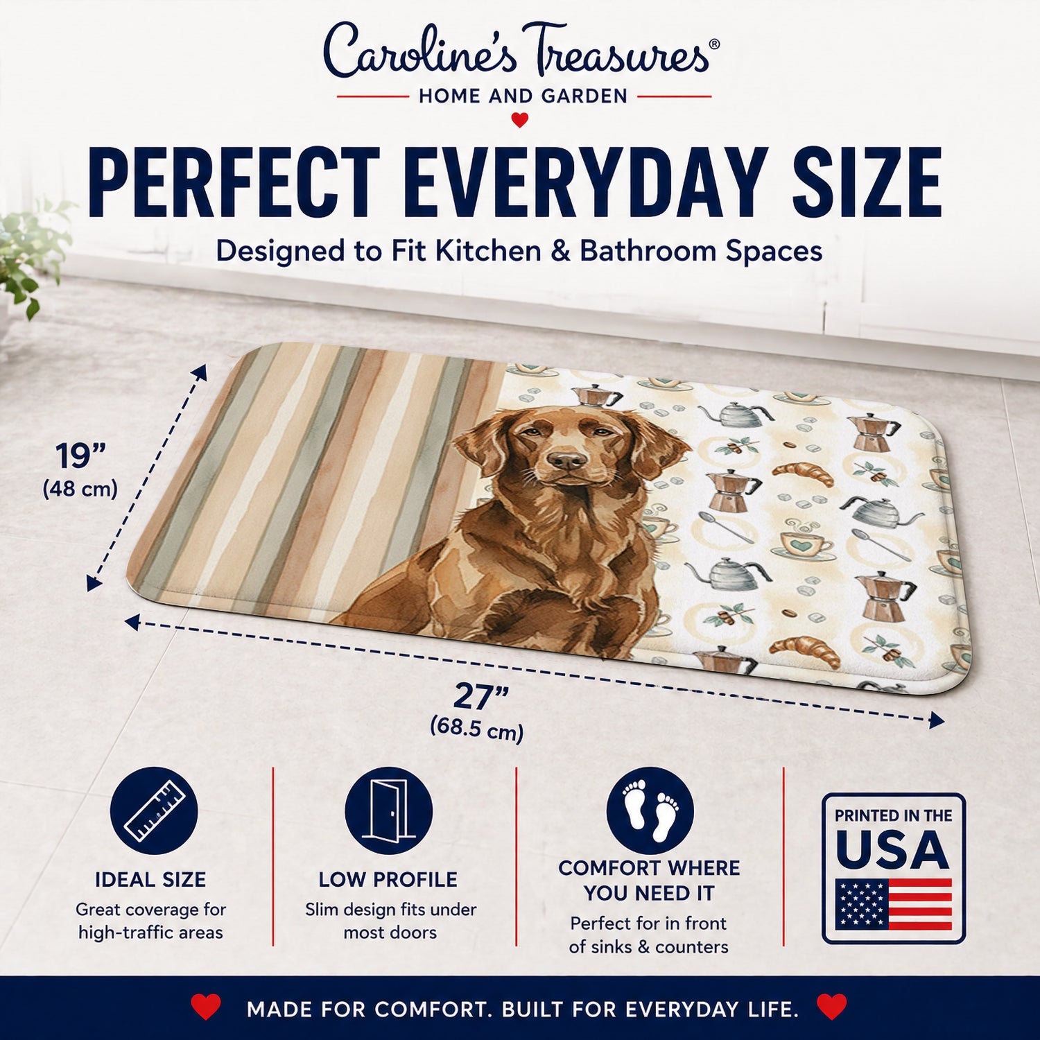 Liver Flat-Coated Retriever Coffee Bar Memory Foam Kitchen Mat Machine Washable Anti-Fatigue Cushion Comfort Bath or Kitchen Rug