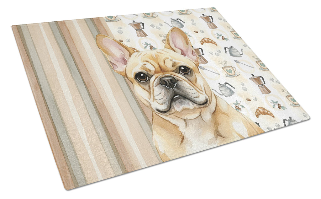 Fawn French Bulldog Coffee Bar Cutting Board Tempered Glass Kitchen Cutting Surface, Heat Resistant Chopping, Non-Slip Feet, Food Prep & Serving