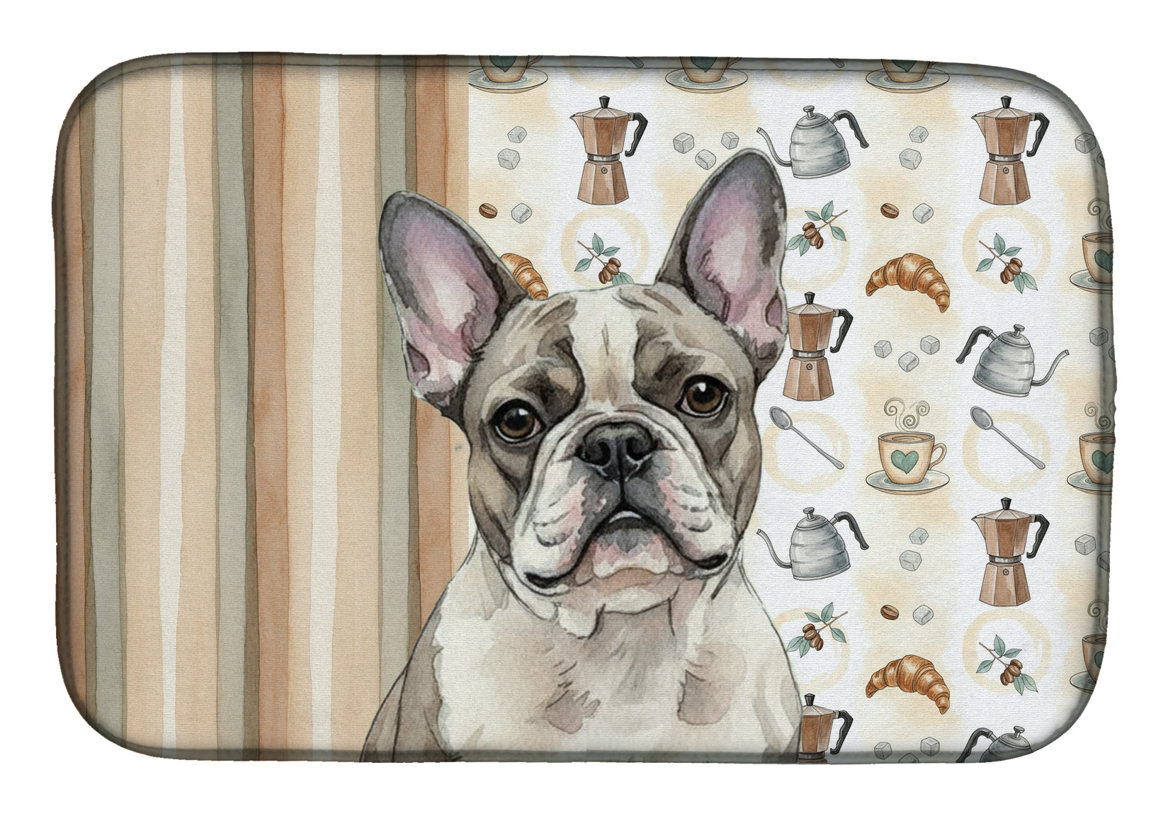 Pied French Bulldog Coffee Bar Dish Drying Mat Absorbent Dish Drying Mat Pad for Kitchen Counter Dish Drainer Mat for Countertop, 14 x 21", Multicolor