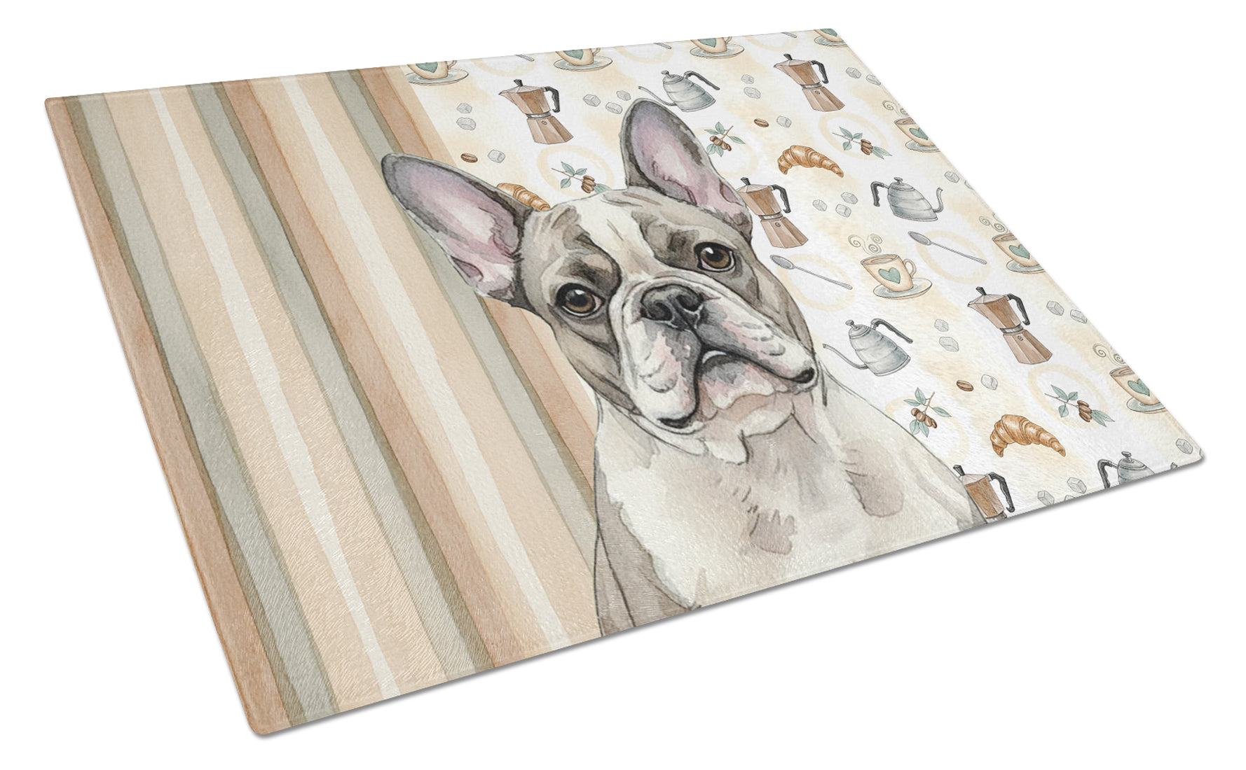 Pied French Bulldog Coffee Bar Cutting Board Tempered Glass Kitchen Cutting Surface, Heat Resistant Chopping, Non-Slip Feet, Food Prep & Serving
