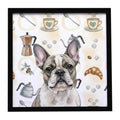 Pied French Bulldog Coffee Bar Framed Metal Print Bathroom, Kitchen, Office, Home Decor Wall Art Ready to Hang, Square, 8X8