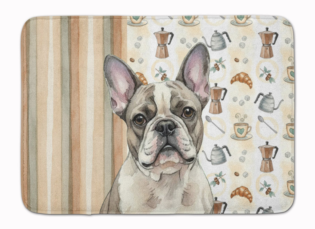 Pied French Bulldog Coffee Bar Memory Foam Kitchen Mat Machine Washable Anti-Fatigue Cushion Comfort Bath or Kitchen Rug