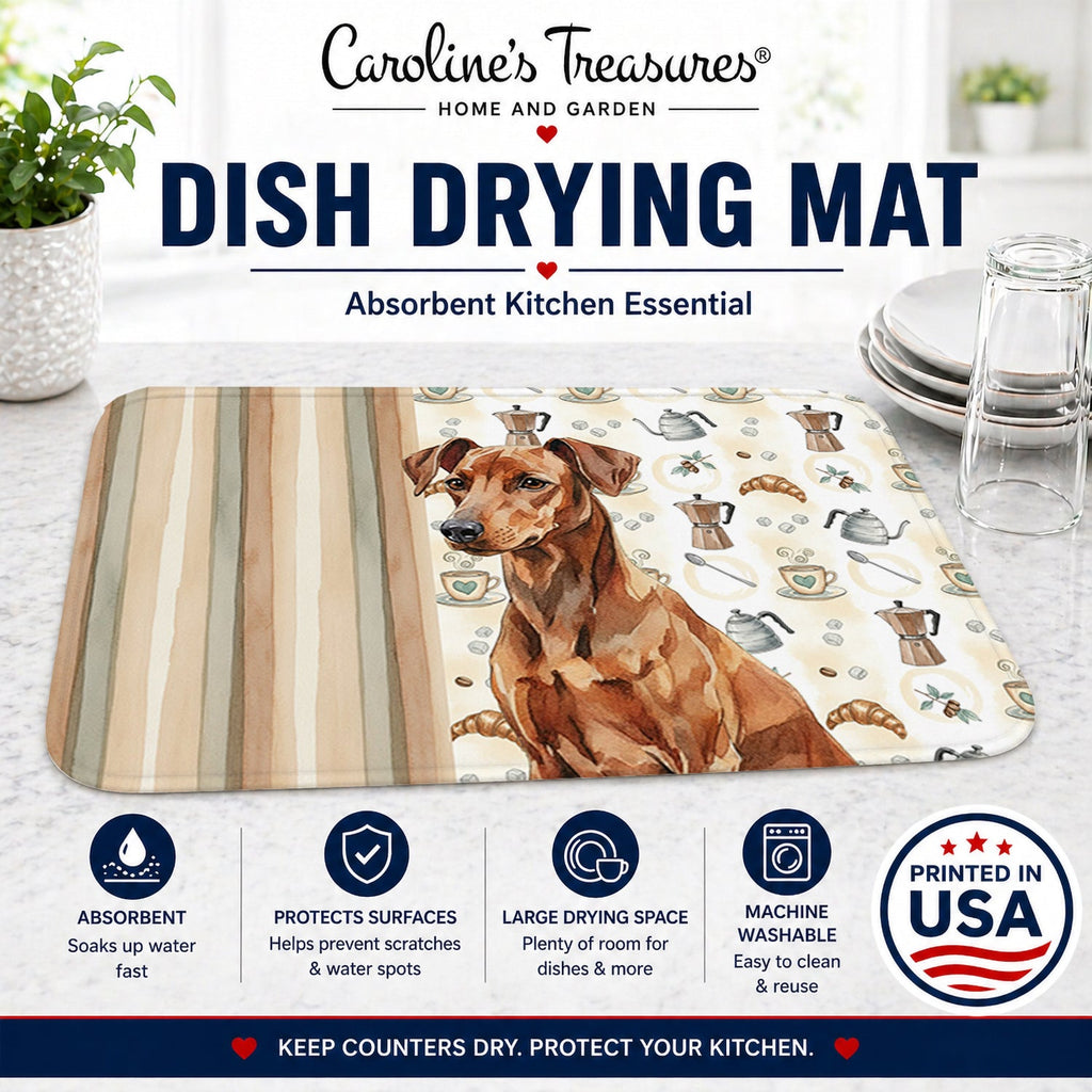 Red German Pinscher Coffee Bar Dish Drying Mat Absorbent Dish Drying Mat Pad for Kitchen Counter Dish Drainer Mat for Countertop, 14 x 21", Multicolor