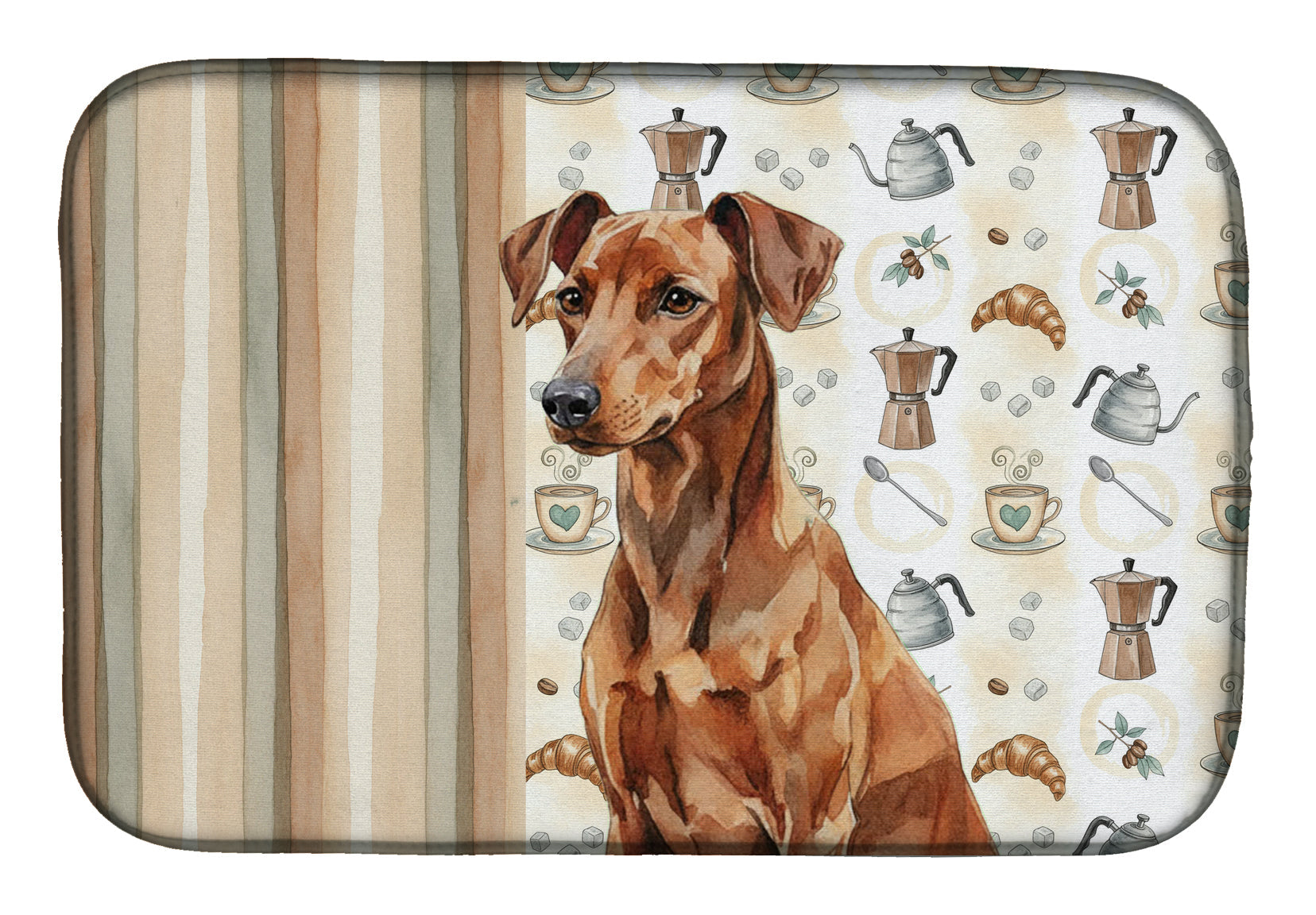 Red German Pinscher Coffee Bar Dish Drying Mat Absorbent Dish Drying Mat Pad for Kitchen Counter Dish Drainer Mat for Countertop, 14 x 21", Multicolor
