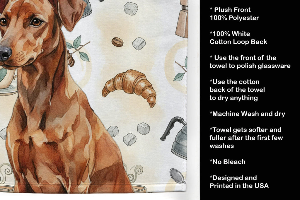 Red German Pinscher Coffee Bar Kitchen Towel Velour Plush Front and Cotton Loop Back Machine Washable