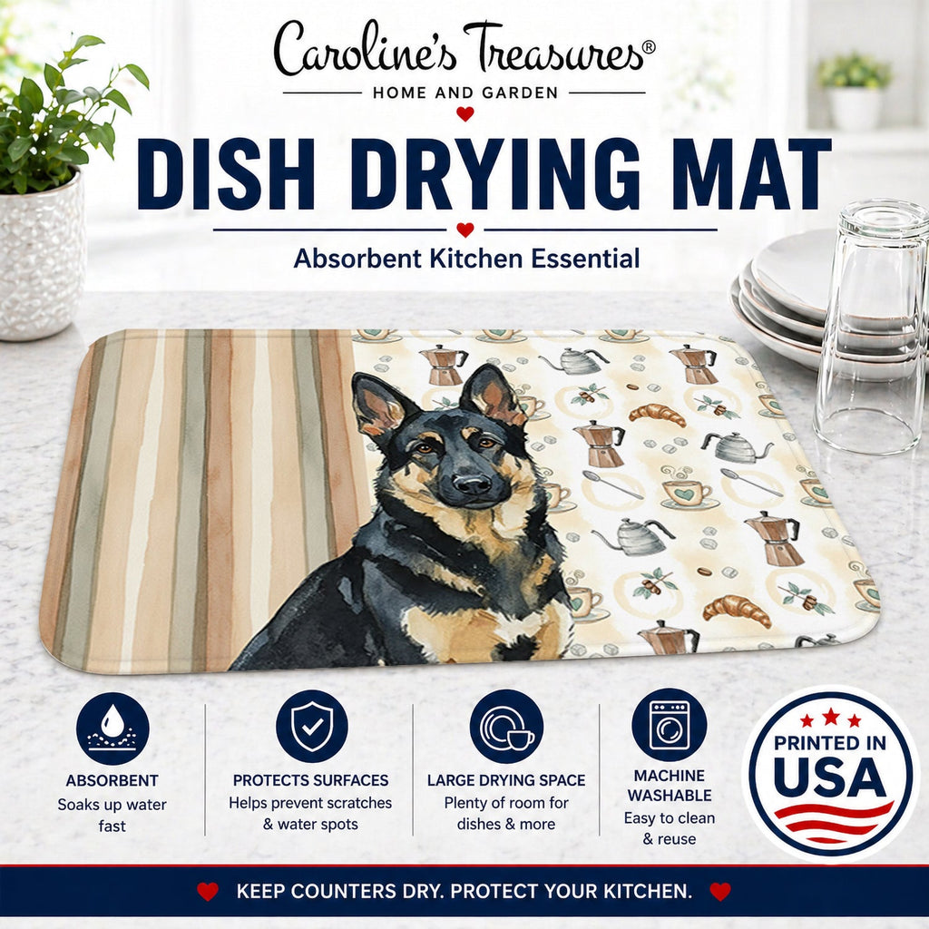 Black and Tan German Shepherd Coffee Bar Dish Drying Mat Absorbent Dish Drying Mat Pad for Kitchen Counter Dish Drainer Mat for Countertop, 14 x 21", Multicolor