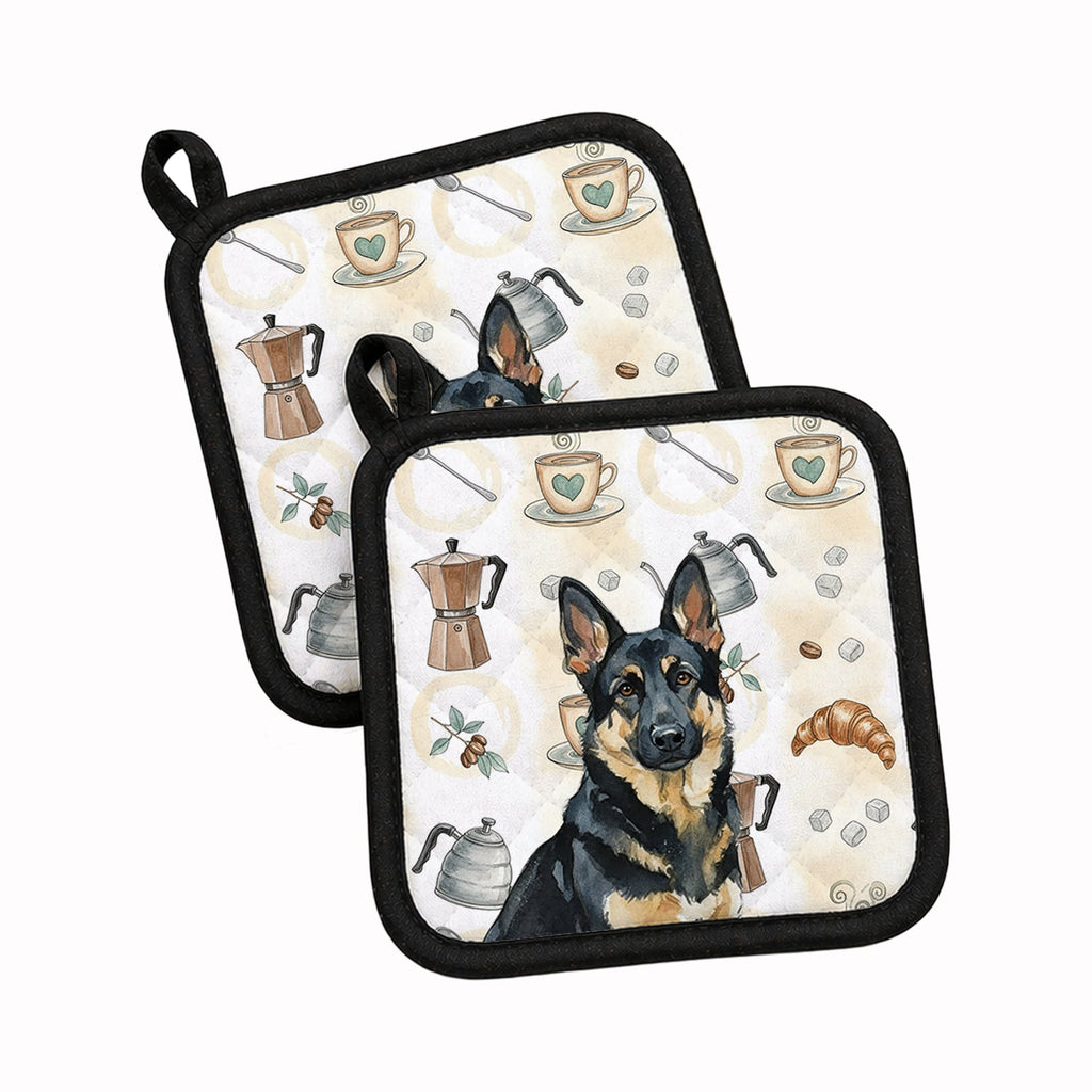 Black and Tan German Shepherd Coffee Bar Pot Holder Set of 2 Heat Resistant Quilted Hot Pads 7.5 x 7.5 Inch, Insulated Kitchen Trivets for Cooking & Baking