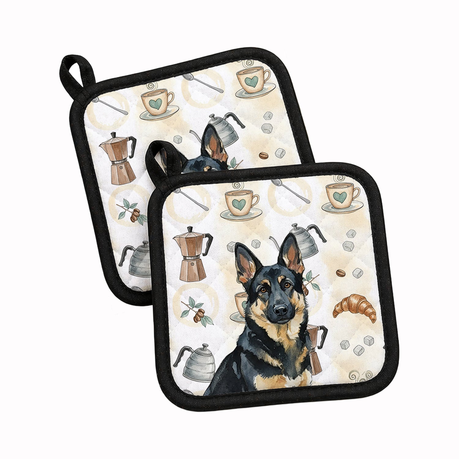 Black and Tan German Shepherd Coffee Bar Pot Holder Set of 2 Heat Resistant Quilted Hot Pads 7.5 x 7.5 Inch, Insulated Kitchen Trivets for Cooking & Baking