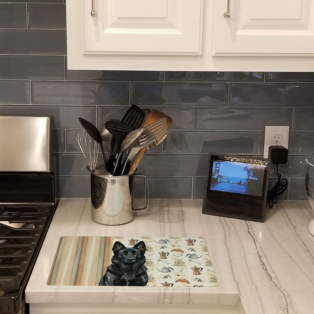 Black German Shepherd Coffee Bar Cutting Board Tempered Glass Kitchen Cutting Surface, Heat Resistant Chopping, Non-Slip Feet, Food Prep & Serving