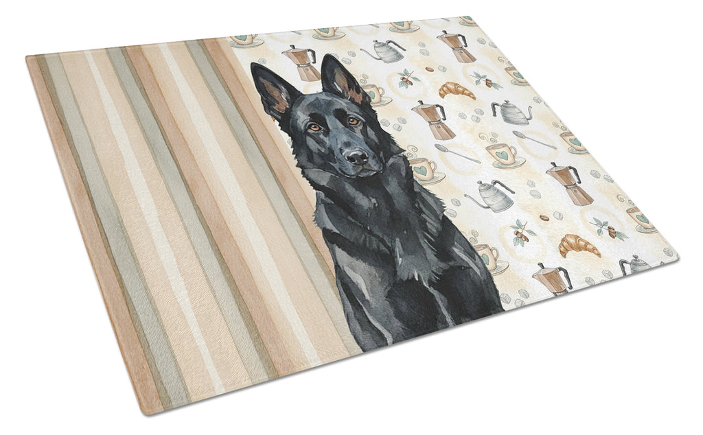 Black German Shepherd Coffee Bar Cutting Board Tempered Glass Kitchen Cutting Surface, Heat Resistant Chopping, Non-Slip Feet, Food Prep & Serving