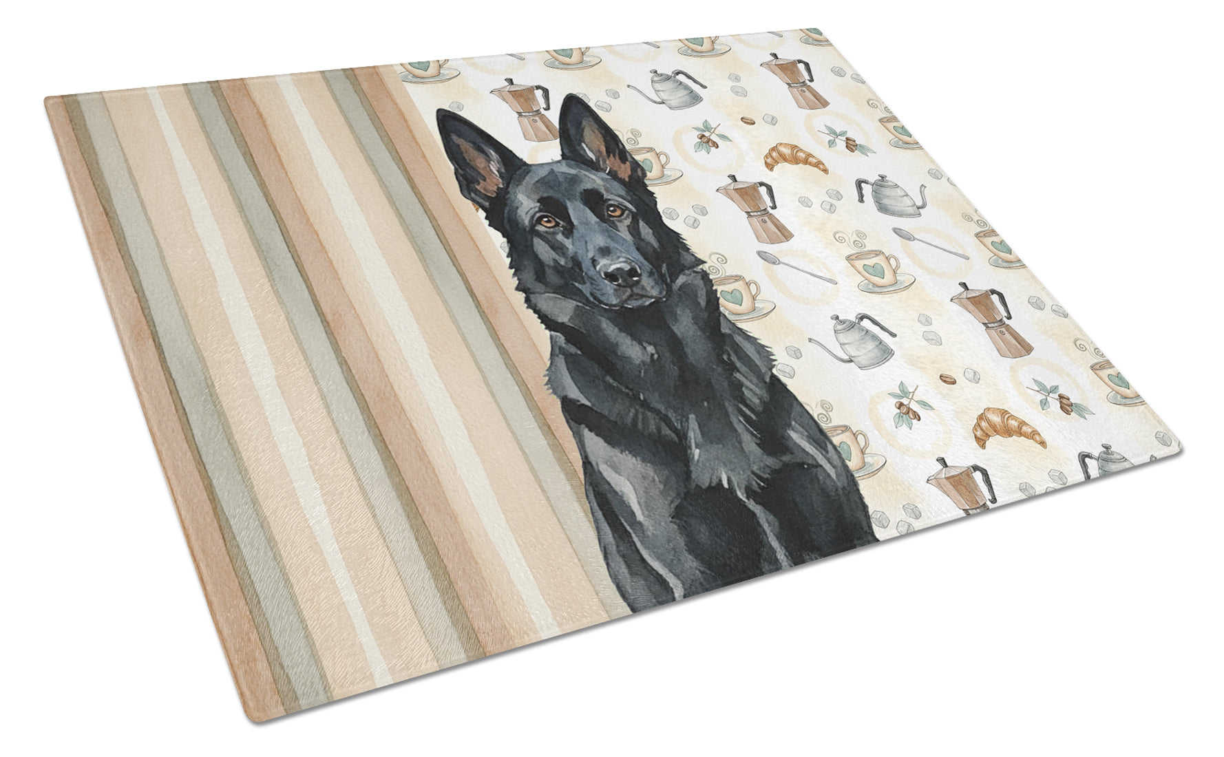 Black German Shepherd Coffee Bar Cutting Board Tempered Glass Kitchen Cutting Surface, Heat Resistant Chopping, Non-Slip Feet, Food Prep & Serving
