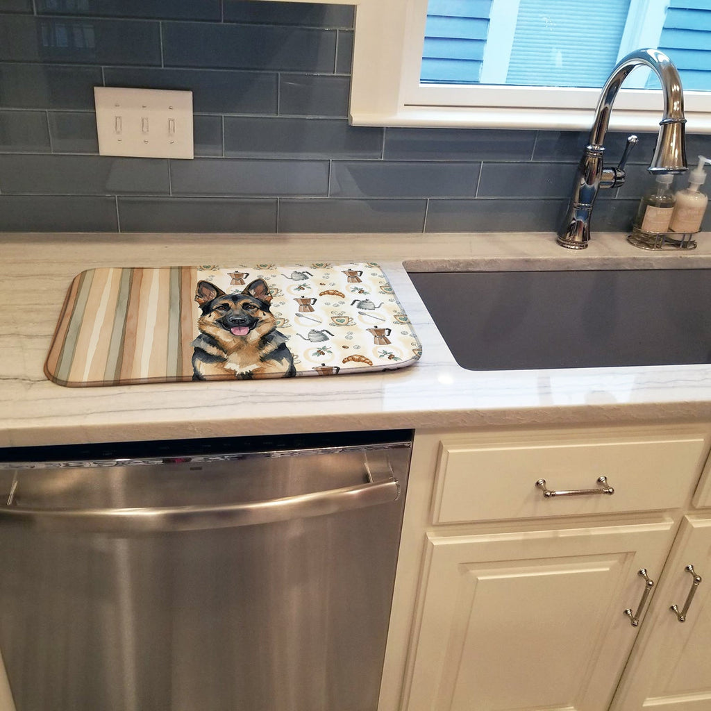 German Shepherd Coffee Bar Dish Drying Mat Absorbent Dish Drying Mat Pad for Kitchen Counter Dish Drainer Mat for Countertop, 14 x 21", Multicolor