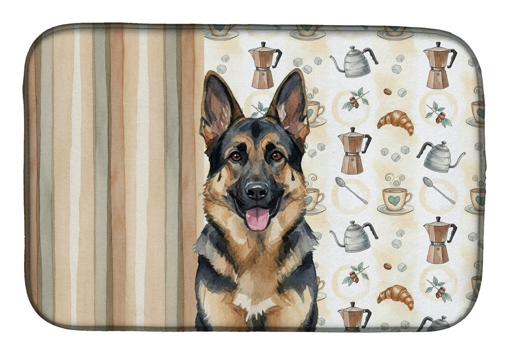 German Shepherd Coffee Bar Dish Drying Mat Absorbent Dish Drying Mat Pad for Kitchen Counter Dish Drainer Mat for Countertop, 14 x 21", Multicolor