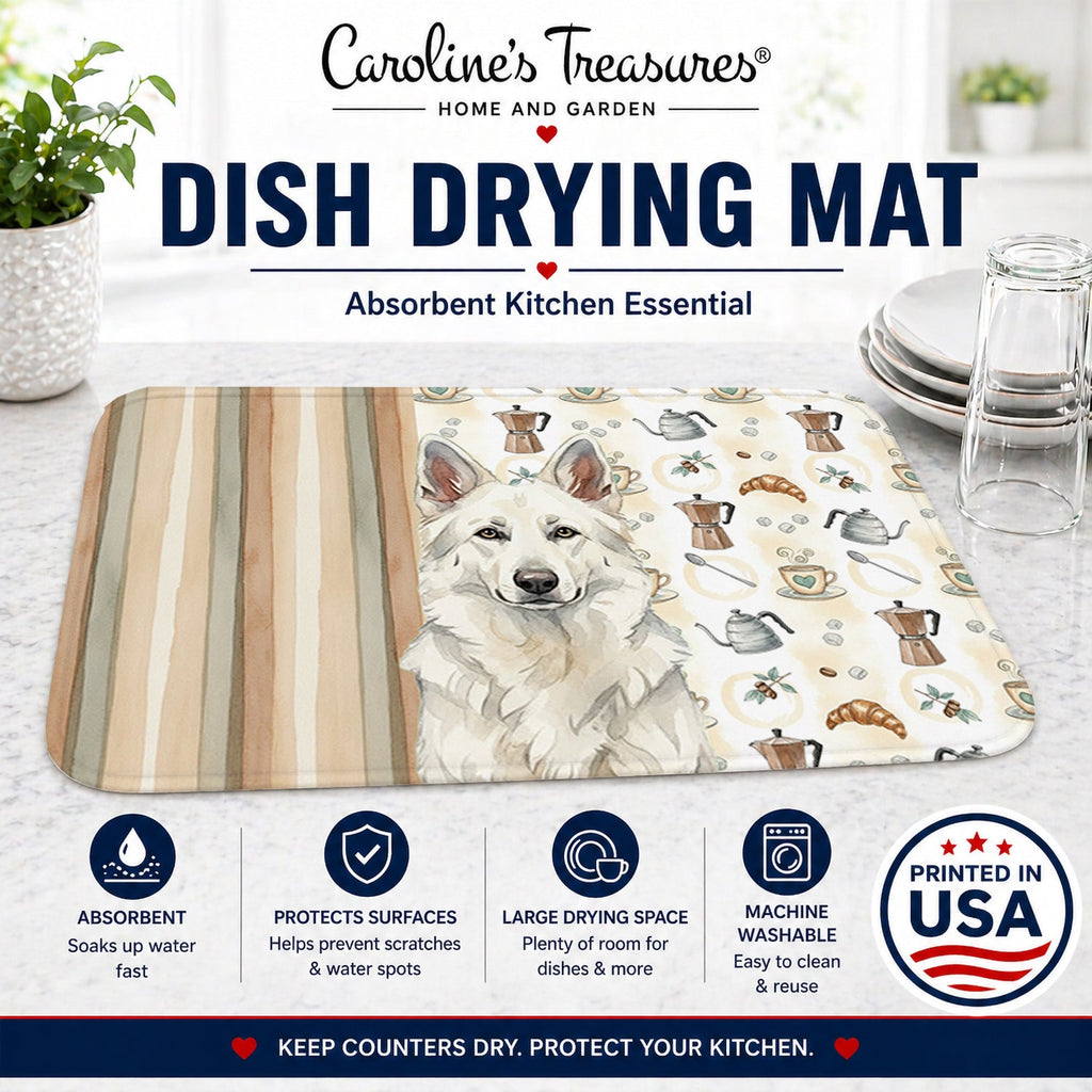 White German Shepherd Coffee Bar Dish Drying Mat Absorbent Dish Drying Mat Pad for Kitchen Counter Dish Drainer Mat for Countertop, 14 x 21", Multicolor